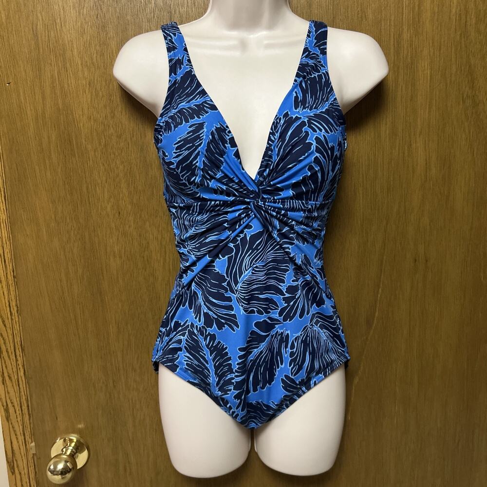 Dreamsuit (by Miraclesuit) sz 8 Swimsuit 1-piece Tropical Leaves Twist-Front H26